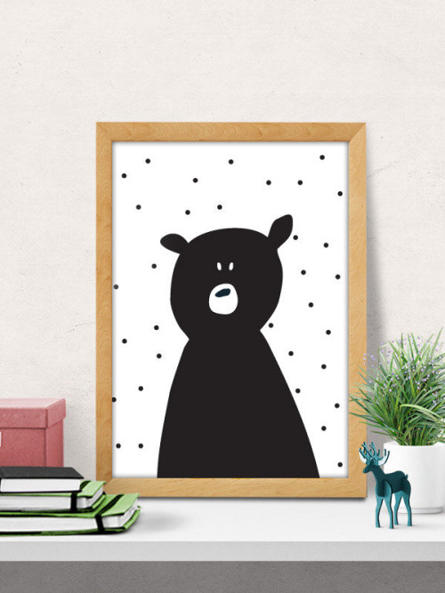 Bear print, Nursery wall art, Modern Nursery decor, Nursery room wall decor, black bear print, Nurse
