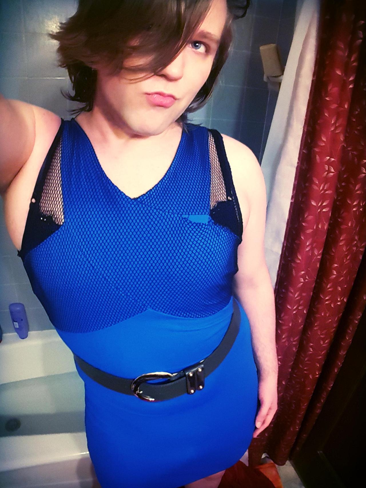 ta6769:  My devil in a blue dress set! Watch as I magically grow a cock out of my