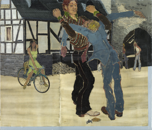 nyctaeus:Kai Althoff, ‘Untitled (Two Men and Woman with Bicycle)’, lacquer, paper, watercolour, and 