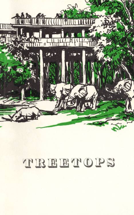 Cover of the menu at the Treetops Hotel, Kenya (c. 1960).
