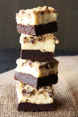 ilufood:Brownie Bottom Cookie Dough Cheesecake BarsPut these, in my mouth, right now