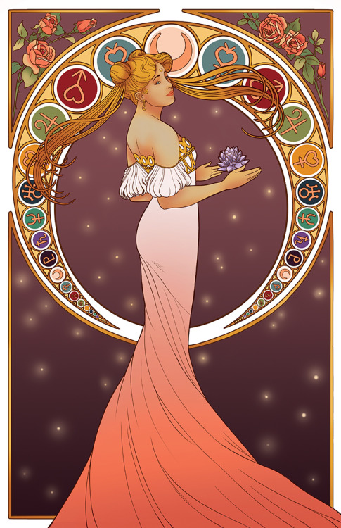my love of mucha and sailor moon combined! (ღ˘⌣˘ღ)( buy a print here! )