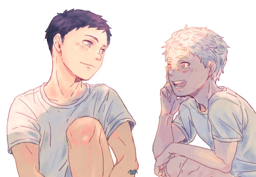 this-puppy-flies-too:  Daichi x Suga, through time.  For full images please look forward to electricprince‘s upcoming DaiSuga Fanbook!!! 