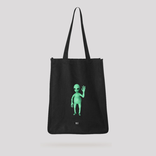 blrmerch:Friendly Alien Toteฮ.00Beware. This little guy may reveal to onlookers that you’ve been on this hellsite (affectionate) since day one while holding all the objects you carry.100% heavy cotton canvas. 