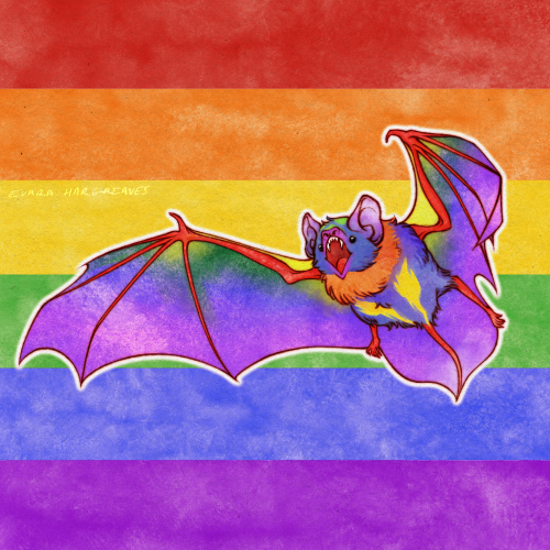 enbees-and-aros: evara-hargreaves:I made some pride bats, enjoy! ️‍ [ID: Digital art of bats in 