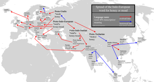 nederys:mapsontheweb:Spread of the word for “honey” or “mead”.From Ancient Greek μέθυ (méthy “wine”)