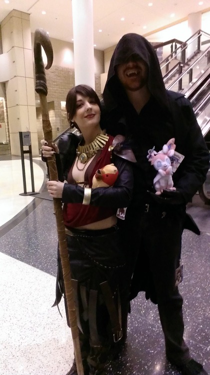 megagyarados:First Day of C2E2 2015, Krem ( theofficialandrewryan ) and Morrigan (me) up to no damn 