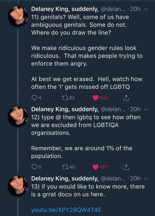 nonbinarypastels:[Image Description: Screenshots of a series of tweets by Delaney Kink, @delaneyking