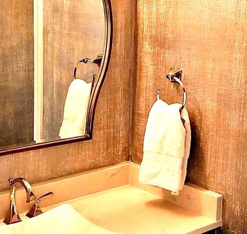 Bathroom In Kansas City An Illustration Of A Transitional Powder Room Design With A Brown Floor And Dark