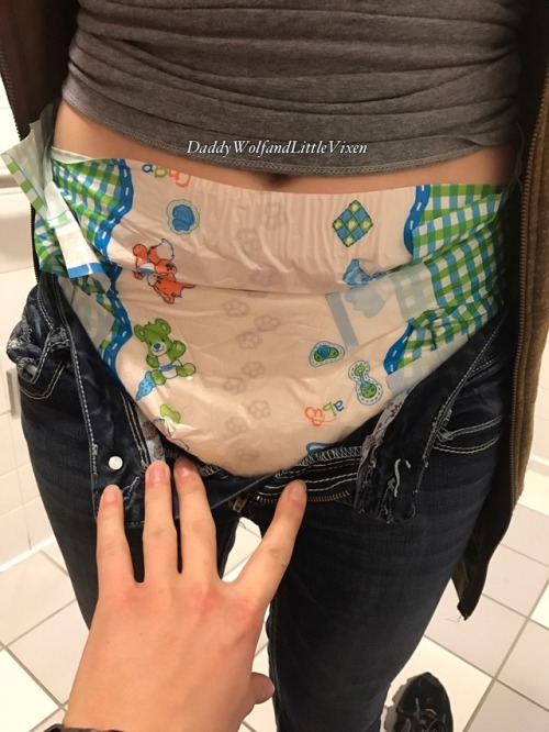 daddywolfandlittlevixen: Daddy had to check my diaper in the family restroom while we were out today