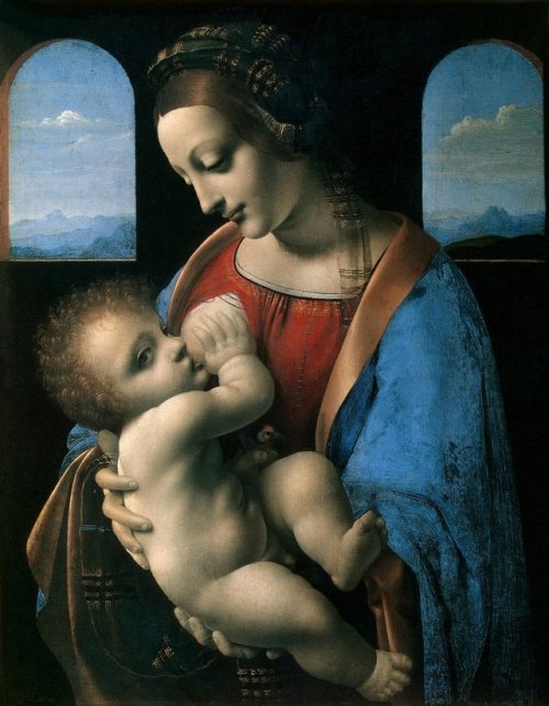 learnarthistory:Madonna Litta (Madonna and the Child) by Leonardo da Vinci (c.1490) #high renaissanc