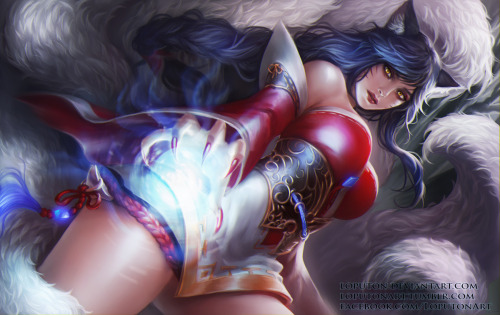 loputonart:   man, that fur was so…….. my hand hurts :|I really liked how this turned out! definitely better than my previous Ahri drawing….. :D   