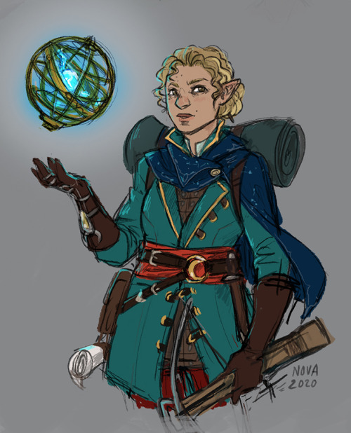 [ID: two digital drawings of the same d&amp;d character. she has curly blonde hair, light tan sk