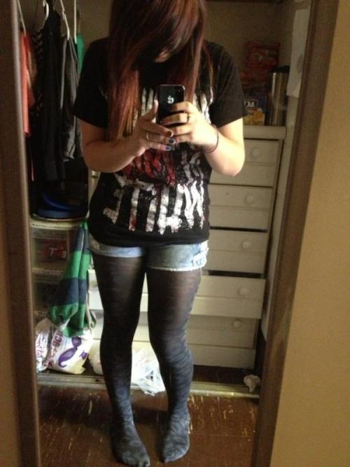 A rebel in tights. Cute feet BTW