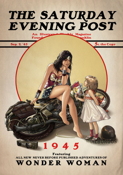 WONDER WOMAN 1945 by OnlyMilo.DC Comic Superheros &amp; Villains In The Style Of Norman Rockwell Sat