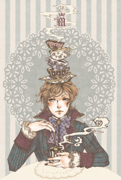 l-papillon:  “Tea time, lad.”I did say I wanted to digitally color some traditional ink work, so here’s something that’s been sitting on the HD. I used to work this way before and I think I’m bringing it back.[ non-colored version ]-ℳInsta