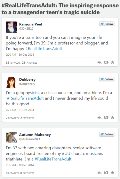 TW for suicide#RealLifeTransAdult: The inspiring response to a transgender teen’s tragic suici