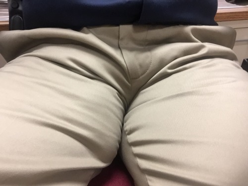 hollaholla80:  The new young guy at work has stopped by my office three times today. The third time I couldn’t help but notice that he was looking at my crotch every time I turned my head away to look at something on the computer. Guess he liked what