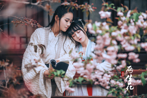 changan-moon:Artistic conception photography: 两生花, twin flowers. Traditional Chinese hanfu. Photo by