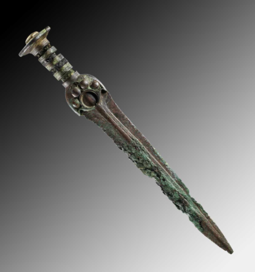 Bronze sword uncovered from a burial mound near Bornholm, Denmark, circa 1700 - 500 BC.from The Nati