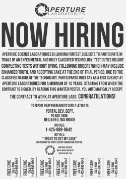 Aperture Science: Now Hiring by LabsOfAwesome