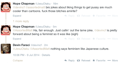 jesuotaku:  madscientist212:  psikick:  skeletorgy:   Badass Digest writer Devin Faraci’s “feminism.” Also, sweeping generalizations about Japanese culture and the content of their art.   It got worse, somehow.  And now, the conclusion to all of