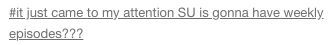 kikilazuli:kikilazuli:I’m so used to hiatuses and having an abundance of time between su episodes to regroup myself but su future is really gonna be out here destroying me week after week like lmao my soul isn’t strong enough for this how the fuck