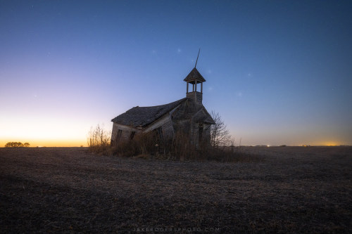 Big Dipper by Jake_Rogers A long abandoned school in eastern Nebraska during twilight with a cameo b