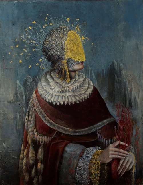 agostinoarrivabene: Ematofagi , Basarab e Erzebeth Bathory . 2014 oil , gold LEAF on wood