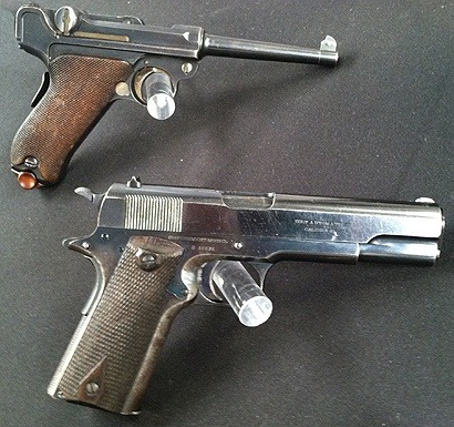 doyoulikevintage:1904 Luger &amp; 1911 Colt from the original 1911 pistol trials