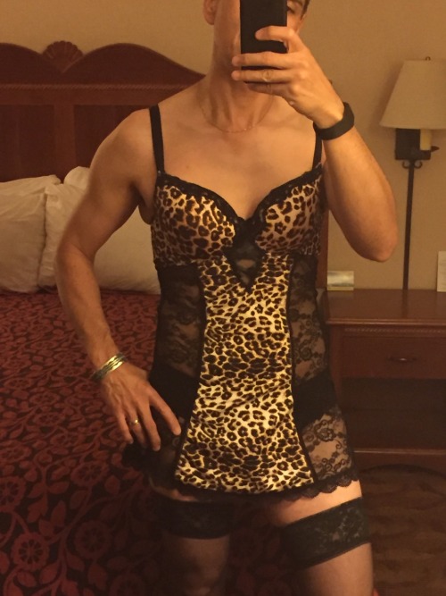 calio76: sexy-sissy-505: dressed in my favorite lingerie Love the print!