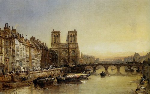 Notre Dame from the River Seine, Paris (1879) by James Webb (England, 1825–1895). Private Collection