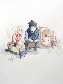 theislandsasdust:  at the edge of the forest between ‘home’ and ‘beyond’, where the path fades into dirt and dust and wildflowers, sakura stops to feed the sweetest cat (’he looks like you, sasuke-kun’) and sasuke relearns his humanity.