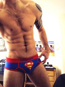 undie-fan-99:  Sexy hairy torso in blue Superman briefs! 