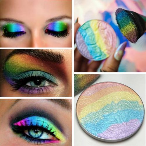 Rainbow Highlighter Pigmented Baked Eyeshadow Blush Shimmer Eye Face Makeup