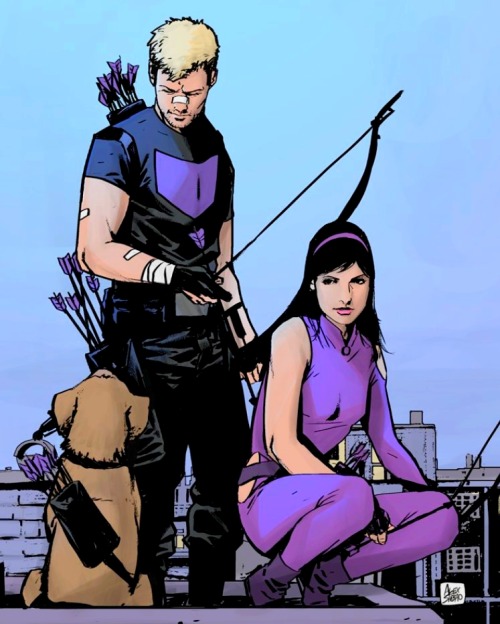 joezy27:HAWKEYE - Clint Barton & Kate Bishop (and Lucky)Fan Art by Alex Shibao