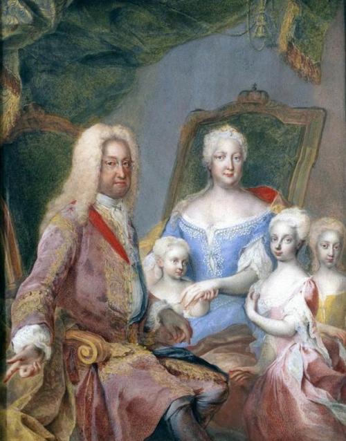 tiny-librarian:
“ Charles VI and Elisabeth Christine of Brunswick with their three surviving children: Maria Theresa, Maria Anna, and Maria Amalia. Their eldest child, a son named Leopold John, died at the age of seven months, before any of his...