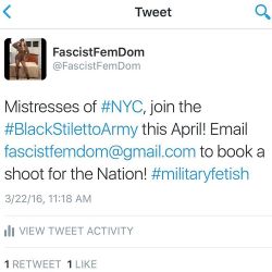 fascistfemdom:  The #BlackStilettoArmy is taking on new mistresses in the month of April for shooting in NYC! Email FascistFemDom@gmail.com to join our ranks!