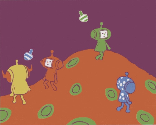 fuchinobe:Selected artwork from the Japanese manual for Katamari Damacy(2004).