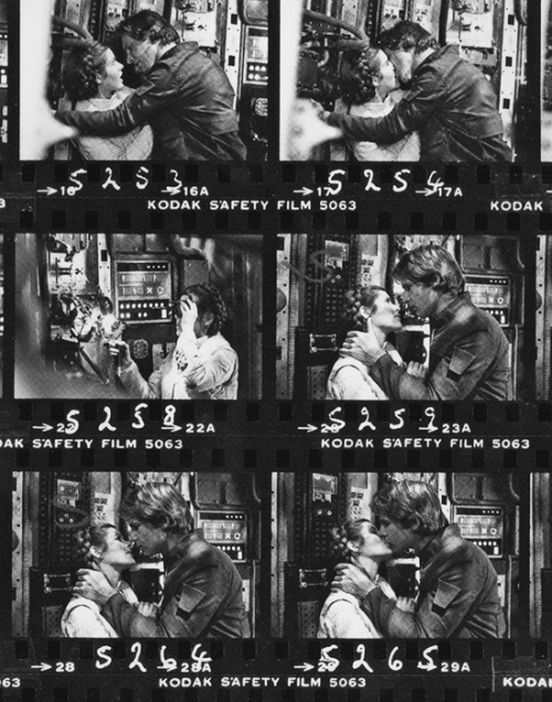becketts:   Contact sheet of the first kiss between Princess Leia and Han Solo by unit photographer 