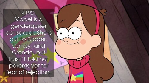 lgbtdisneyheadcanons: #192: Mabel is a genderqueer pansexual. She is out to Dipper, Candy, and Grend