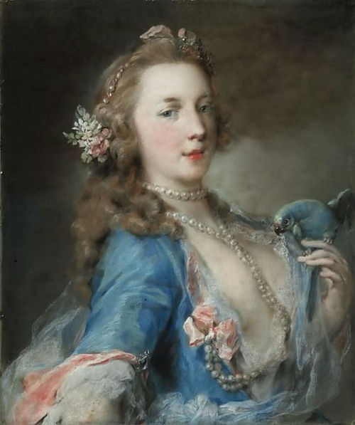 Portrait of a lady with a parrot by Rosalba Carriera,1730