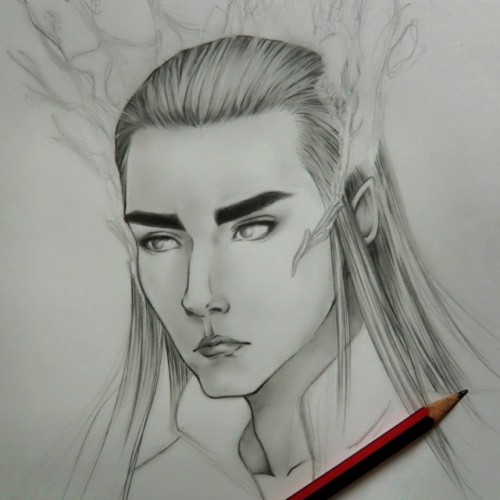 .·.·{W.I.P.}·.·. Here’s my own vertion of Thranduil, with his majestic eyebrows nyeheee#art 