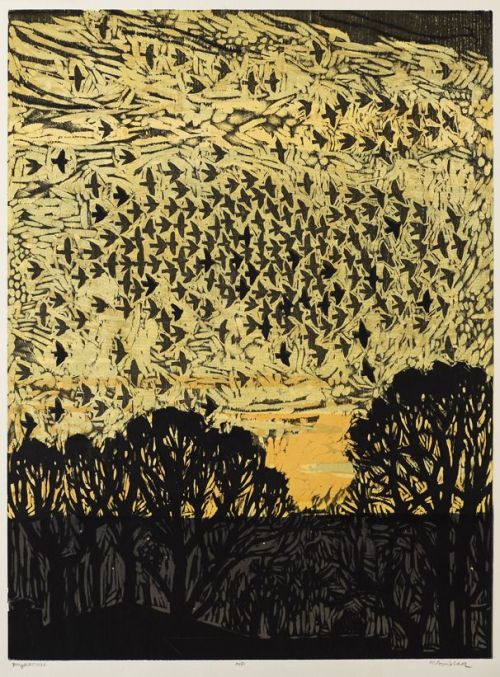 thewoodbetween:  Kent Ambler.  Migration.  Woodcut. Such a beautiful woodcut&hell