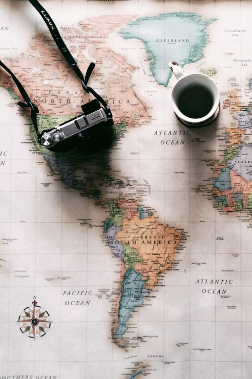 {Coffee over cartography. Hump Day Happy Place… the planning stages. Where to next?!}