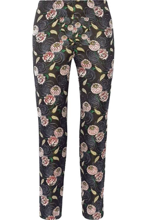 floral-floral-floral: Suno Floral-Jacquard Tapered Pants, Blush/Black, Women’s, Size: 8