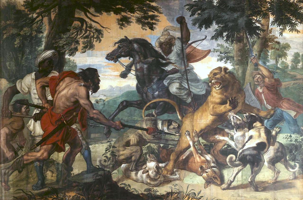 medievalpoc:  Pieter Boel; Abraham DiepenbeekDesign painting for a tapestry: Lion