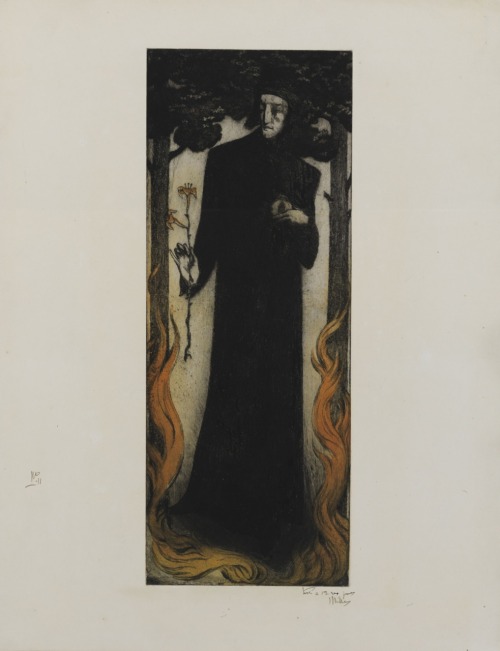Dante au Lys.1901.Estampe. Art by Alfredo Müller.(1869-1939).Graveur.