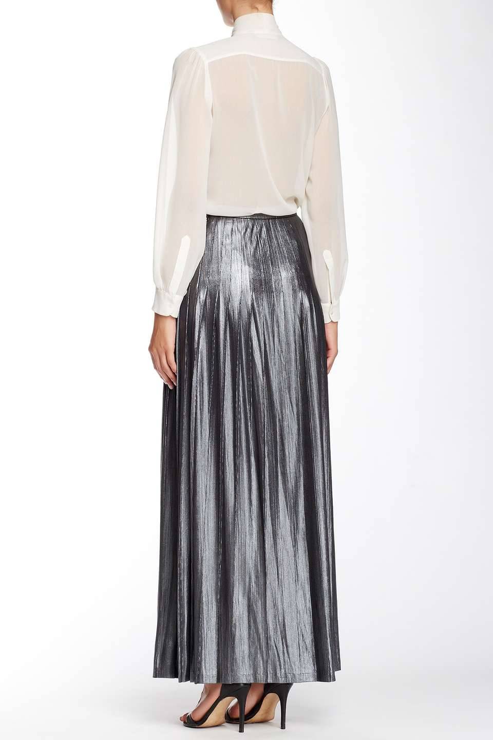 Yellow Label Metallic Pleated Maxi Skirt