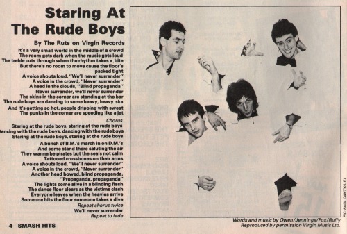 Smash Hits (May 1-14, 1980)The Ruts - Staring At The Rude Boys (lyrics)